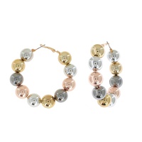 60MM METALLIC BALL BEADED HOOP EARRINGS