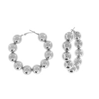 60MM METALLIC BALL BEADED HOOP EARRINGS