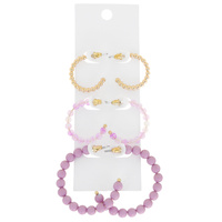 3-PAIR OPEN HOOP ASSORTED QUARTZ MULTI STONE BEADED BOHEMIAN SERENITY EARRING SET