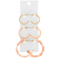 3-PAIR OPEN HOOP ASSORTED QUARTZ MULTI STONE BEADED BOHEMIAN SERENITY EARRING SET