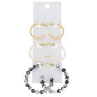 3-PAIR OPEN HOOP ASSORTED QUARTZ MULTI STONE BEADED BOHEMIAN SERENITY EARRING SET