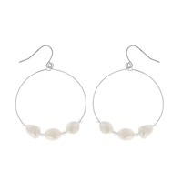 FAUX PEARL OPEN CIRCLE DANGLE AND DROP BEADED HOOK EARRINGS