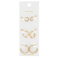 3-PAIR ASSORTED VINTAGE STYLE CRYSTAL RHINESTONE OPEN HOOP EARRING SET