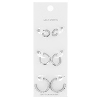 3-PAIR ASSORTED VINTAGE STYLE CRYSTAL RHINESTONE OPEN HOOP EARRING SET