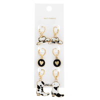 3-PAIR ASSORTED COWHIDE PRINT WESTERN THEMED ENAMEL COATED EARRING SET
