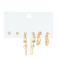 3-PAIR ASSORTED VINTAGE STYLE STUD-HOOP-DROP EARRING SET