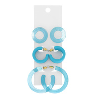 3-PAIR OPEN HOOP ASSORTED MONOCHROME ACRYLIC EARRING SET WITH GOLD TONE POST