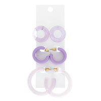 3-PAIR OPEN HOOP ASSORTED MONOCHROME ACRYLIC EARRING SET WITH GOLD TONE POST