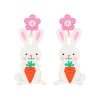 BUNNY & CARROT- 2-TIER FLORAL POST EASTER THEMED DANGLE AND DROP PEARL GLITTER EARRINGS