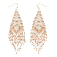 NATIVE AMERICAN MULTICOLOR SUNBURST DESIGN BEADED TRIANGLE LONG DROP TASSEL HOOK EARRINGS
