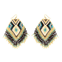 NATIVE AMERICAN MULTICOLOR BEADED LONG DROP TASSEL HOOK EARRINGS
