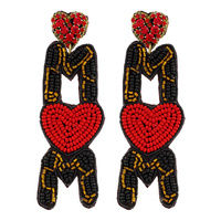 JEWELED CRYSTAL RHINESTONE HEART POST MOM ANIMAL PRINT BEADED LONG DROP EARRINGS