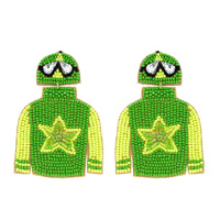 2-TIER SKI SWEATER, HAT & GOGGLES JEWELED BEADED EMBROIDERY DANGLE AND DROP EARRINGS