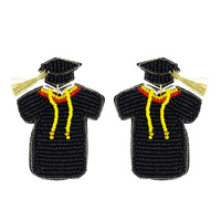 2-TIER CAP AND GOWN HONORS BEADED EMBROIDERY GRADUATION LONG DROP EARRINGS