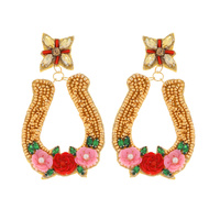 WESTERN JEWELED POST FLORAL HORSESHOE BEADED EMBROIDERY HANDMADE DANGLE AND DROP EARRINGS