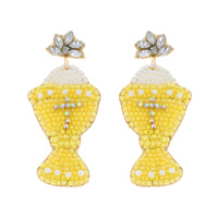 2-TIER JEWELED EUCHARIST CHALICE EASTER SUNDAY BEADED EMBROIDERY DANGLE AND DROP EARRINGS