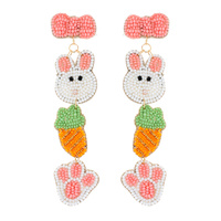 2-TIER EASTER THEMED BEADED EMBROIDERY LONG DROP EARRINGS