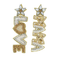 2-TIER JEWELED "LOVE MAMA" BEAD MIX BEADED EMBROIDERY LONG DROP EARRINGS