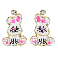 2-TIER EASTER BUNNY BEADED EMBROIDERY DANGLE AND DROP EARRINGS