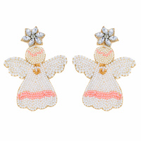 JEWELED POST GUARDIAN ANGEL BEADED EMBROIDERY DANGLE AND DROP EARRINGS