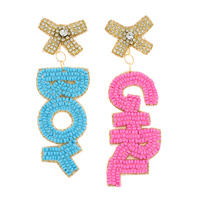 BOY GIRL JEWELED GENDER REVEAL PARTY BEADED EMBROIDERY LONG DROP EARRINGS