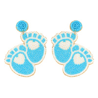 BABY FOOTPRINTS GENDER REVEAL PARTY BEADED EMBROIDERY DANGLE AND DROP EARRINGS