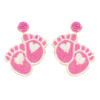 BABY FOOTPRINTS GENDER REVEAL PARTY BEADED EMBROIDERY DANGLE AND DROP EARRINGS