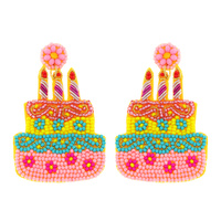 2-TIER FLORAL POST BIRTHDAY CAKE SEED BEAD HANDMADE BEADED EMBROIDERY DANGLE AND DROP EARRINGS