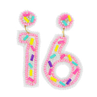 16TH BIRTHDAY BEADED EMBROIDERY SPRINKLE CAKE DANGLE AND DROP PARTY EARRINGS
