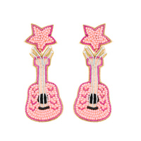 ELECTRIC GUITAR HANDMADE BEADED EMBROIDERY LONG DROP EARRINGS