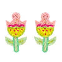 2-TIER TULIP BEADED EMBROIDERY DANGLE AND DROP EARRINGS