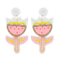 2-TIER TULIP BEADED EMBROIDERY DANGLE AND DROP EARRINGS