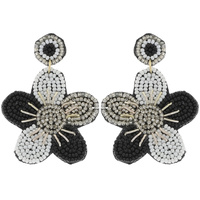 2-TIER FLOWER BEADED EMBROIDERY DANGLE AND DROP EARRINGS