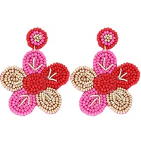2-TIER FLOWER BEADED EMBROIDERY DANGLE AND DROP EARRINGS