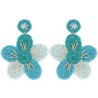 2-TIER FLOWER BEADED EMBROIDERY DANGLE AND DROP EARRINGS