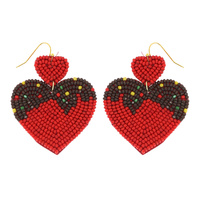 3-TIER BEADED EMBROIDERY CHOCOLATE COVER SPRINKLES HEART SHAPED DANGLE AND DROP HOOK EARRINGS