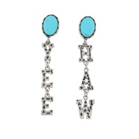 WESTERN "YEEHAW" TURQUOISE SEMI STONE LINEAR LONG DROP EARRINGS