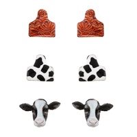 WESTERN 3-PAIR COW AND COW TAG ASSORTED EARRINGS SET