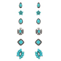 6-PAIR ASSORTED WESTERN THEMED STUD TURQUOISE SEMI STONE EARRINGS SET