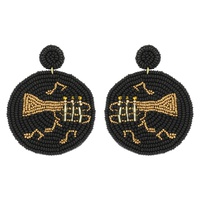 2-TIER MUSIC NOTES DISC BEADED EMBROIDERY DANGLE AND DROP EARRINGS