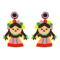 2-TIER MEXICAN DOLL MULTICOLOR BEADED EMBROIDERY EARRINGS