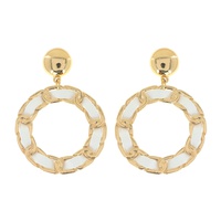 2-TIER LEATHER WOVEN CHAIN LINK OPEN CIRCLE DROP EARRINGS IN GOLD AND SILVER TONE METAL