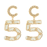 2-TIER FASHIONISTA NUMBER FIVE "C" LEATHER WOVEN CHAIN LINK DROP EARRINGS IN GOLD AND SILVER TONE METAL