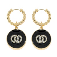 INTERLOCKING CIRCLES CRYSTAL RHINESTONE PAVE ENAMEL COATED CIRCULAR CHARM TWISTED HOOP EARRINGS