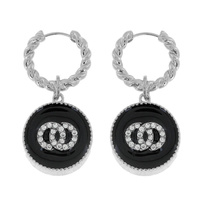 INTERLOCKING CIRCLES CRYSTAL RHINESTONE PAVE ENAMEL COATED CIRCULAR CHARM TWISTED HOOP EARRINGS
