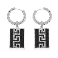 GREEK KEY SQUARE CRYSTAL RHINESTONE PAVE ENAMEL COATED RECTANGULAR CHARM TWISTED HOOP EARRINGS