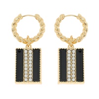 VERTICAL STRIPES CRYSTAL RHINESTONE PAVE ENAMEL COATED RECTANGULAR CHARM TWISTED HOOP EARRINGS