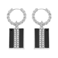 VERTICAL STRIPES CRYSTAL RHINESTONE PAVE ENAMEL COATED RECTANGULAR CHARM TWISTED HOOP EARRINGS