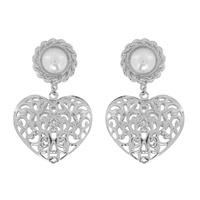 2-TIER PEARL POST FILIGREE HEART DANGLE AND DROP EARRINGS