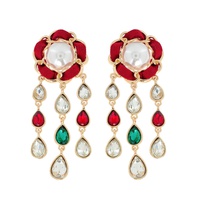FASHIONISTA 2-TIER WOVEN CHAIN LINK CRYSTAL RHINESTONE TEARDROP CHANDELIER EARRINGS